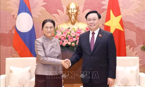 Chủ tịch Quốc hội Vương Đình Huệ tiếp Phó Chủ tịch nước Lào Pany Yathotou