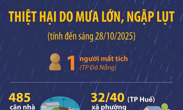 Thiệt hại do mưa lớn, ngập lụt tại các tỉnh tính đến sáng 28/10