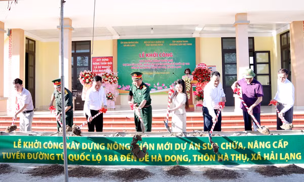 Bộ CHQS tỉnh phối hợp khởi công xây dựng đường giao thông nông thôn tại xã Hải Lạng