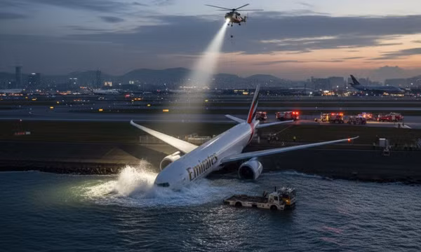 Máy bay trượt khỏi đường băng tại sân bay Hong Kong (Trung Quốc), 1 người mất tích