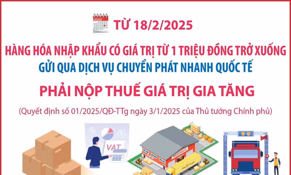 Hàng hóa nhập khẩu dưới 1 triệu đồng phải nộp thuế giá trị gia tăng từ 18/2