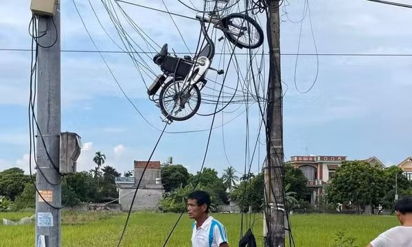 Đang đi chiếc xe điện bỗng bay lên đỉnh cột điện, camera hé lộ nguyên nhân