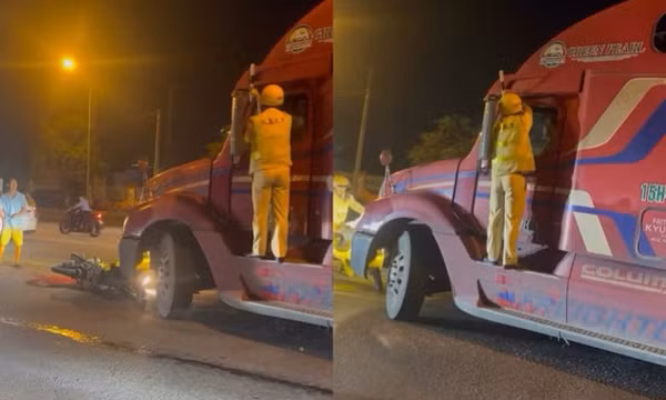 Chạy vào đường cấm, tài xế xe đầu kéo chống lệnh kiểm tra, tông đổ xe CSGT