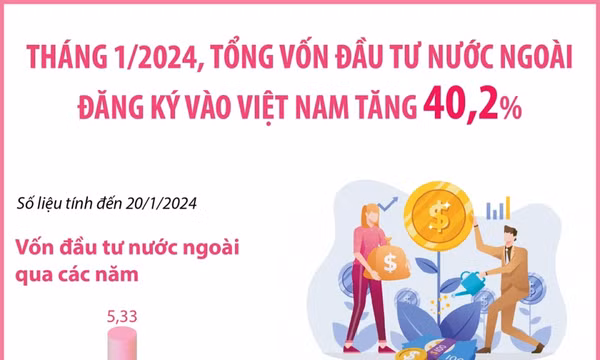Tổng vốn đầu tư nước ngoài vào Việt Nam đạt hơn 2,36 tỷ USD trong tháng Một