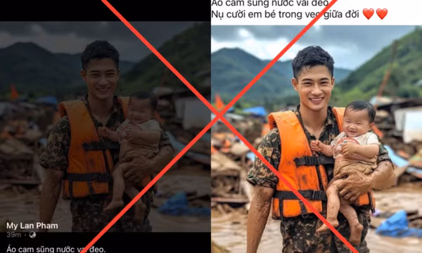 Bức ảnh 'bộ đội nam thần bế cháu bé' là thật hay do AI tạo ra?