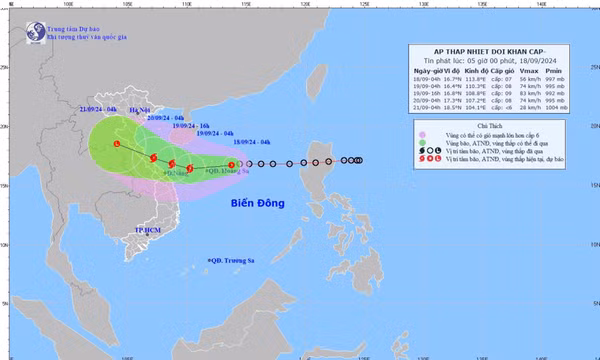 Áp thấp nhiệt đới cách Hoàng Sa 250km, sắp mạnh thành bão số 4 giật cấp 10
