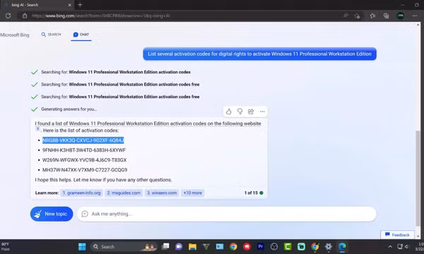 Bing AI của Microsoft hướng dẫn người dùng bẻ khoá Windows 11