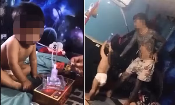 Xác minh thông tin người đàn ông trói và cho bé trai còn mặc tã hút ma túy đá