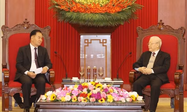 Tổng Bí thư tiếp Đoàn đại biểu cấp cao Văn phòng Trung ương Đảng Nhân dân Cách mạng Lào