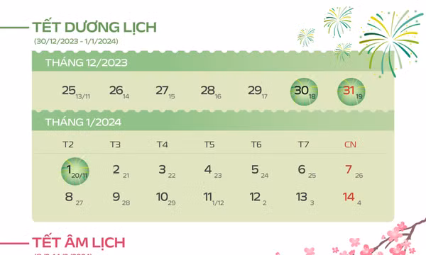 17 ngày nghỉ lễ Tết năm 2024