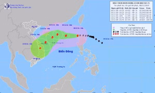 Thời tiết ngày 8/11: Bão Yinxing đang hướng vào Biển Đông với sức gió giật cấp 17