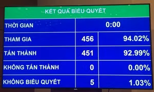 Luật Đặc xá sửa đổi được Quốc hội thông qua với tỷ lệ 92,99%