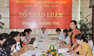 Các đại biểu HĐND tỉnh thảo luận ở tổ