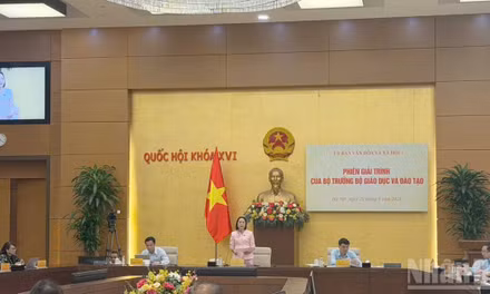 Đồng chí Nguyễn Thị Thanh, Ủy viên Trung ương Đảng, Phó Chủ tịch Quốc hội phát biểu chỉ đạo tại Phiên giải trình của Bộ trưởng Giáo dục và Đào tạo. (Ảnh: QUỲNH NGUYỄN)