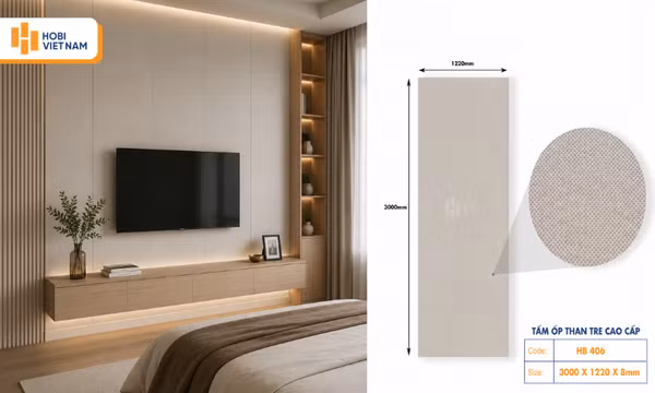 Tấm ốp than tre vân vải Hobi HB406 ốp vách TV
