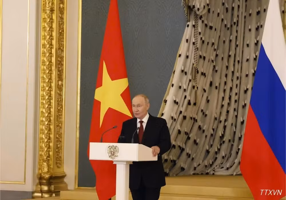Tổng thống Liên bang Nga Vladimir Putin phát biểu. (Ảnh: Thống Nhất/TTXVN)