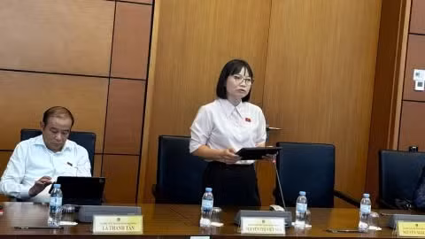 Đại biểu Nguyễn Thị Việt Nga, Phó trưởng Đoàn đại biểu Quốc hội chuyên trách thành phố Hải Phòng phát biểu tại tổ. (Ảnh: TH)