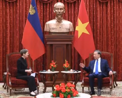 Tổng Bí thư, Chủ tịch nước Tô Lâm tiếp Thủ tướng Công quốc Liechtenstein Brigitte Haas. (Ảnh: ĐĂNG KHOA)