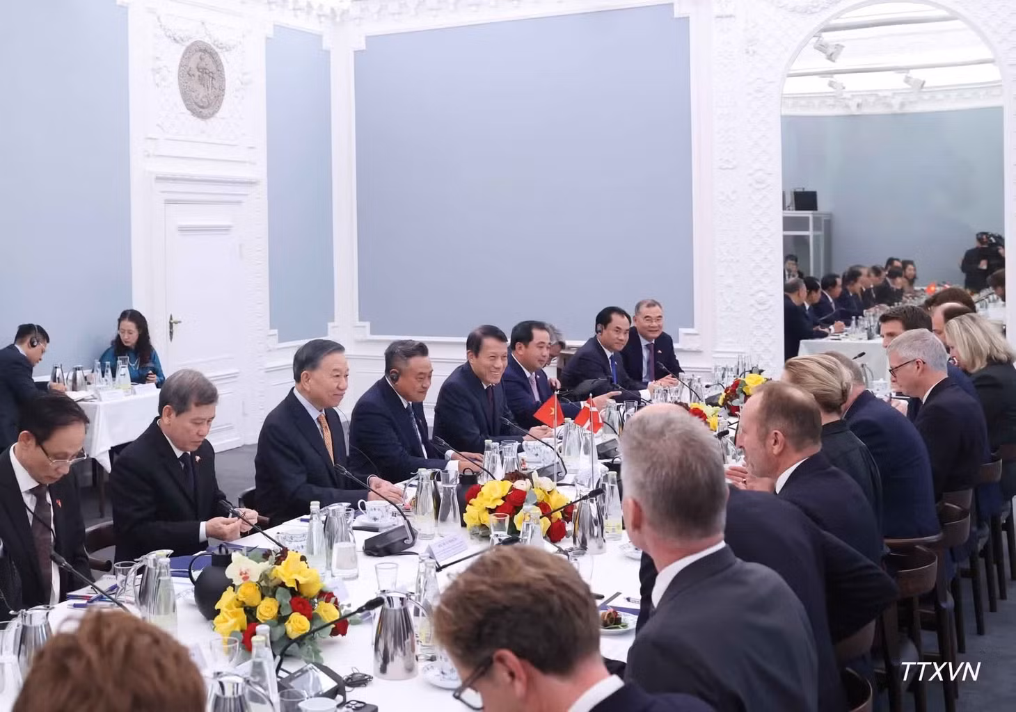 Tổng Bí thư, Chủ tịch nước Tô Lâm hội đàm với Thủ tướng Đan Mạch Mette Frederiksen. (Ảnh: Thống Nhất-TTXVN)