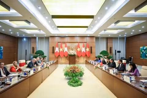 Quang cảnh hội kiến tại Nhà Quốc hội. (Ảnh: DUY LINH)