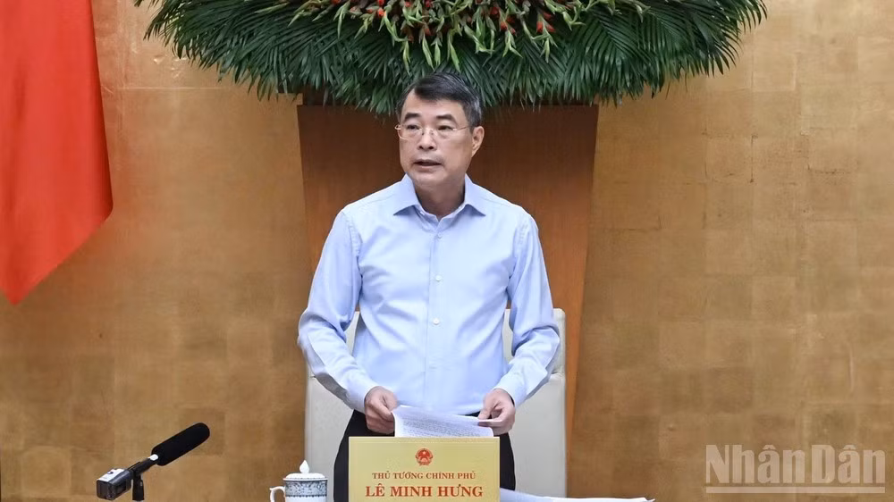 Thủ tướng Chính phủ Lê Minh Hưng phát biểu ý kiến tại Phiên họp Chính phủ thường kỳ tháng 8. (Ảnh: TRẦN HẢI)