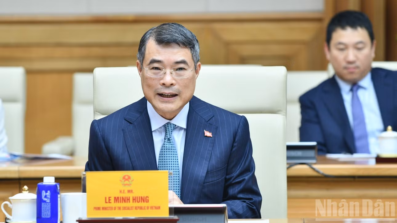 Thủ tướng Chính phủ Lê Minh Hưng phát biểu tại buổi tiếp. (Ảnh: THANH GIANG)