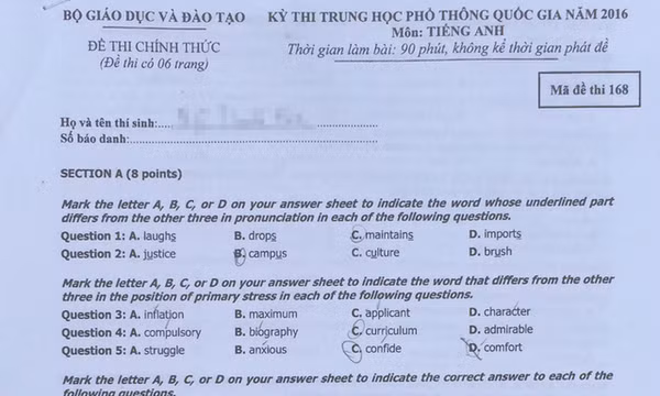 Đề thi và gợi ý giải môn tiếng Anh kỳ thi THPTQG 2016