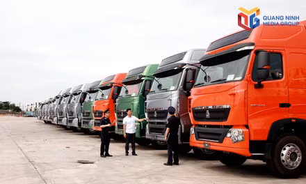 Lực lượng hải quan khu vực cầu Bắc Luân 2 (Cửa khẩu quốc tế Móng Cái) kiểm tra lô hàng thiết bị ô tô nhập khẩu.