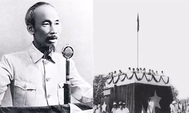 Chủ tịch Hồ Chí Minh đọc Tuyên ngôn Độc lập, khai sinh nước Việt Nam Dân chủ Cộng hòa, ngày 2/9/1945, tại Quảng trường Ba Đình (Hà Nội). Ảnh: Tư liệu.