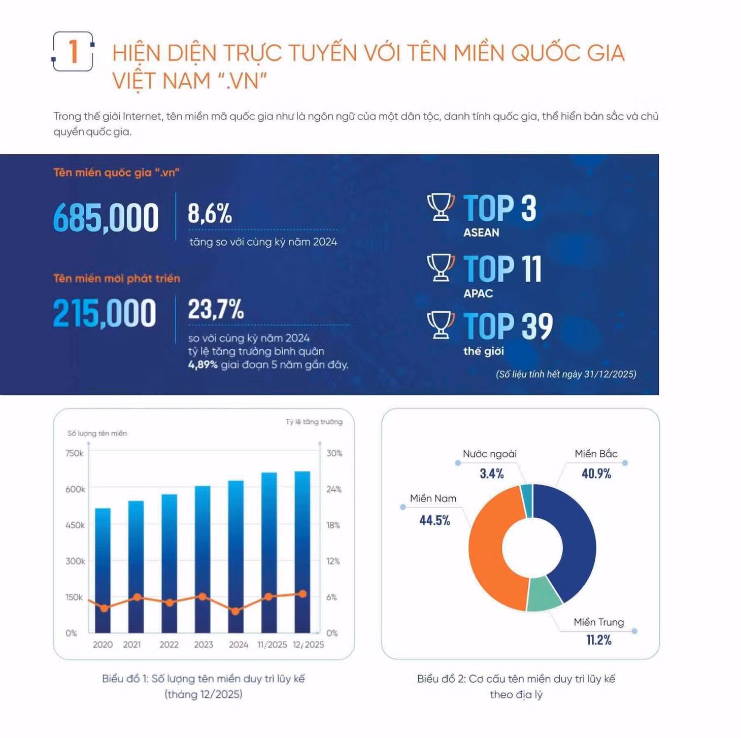Tính đến cuối năm 2025, Việt Nam ghi nhận khoảng 685.000 tên miền quốc gia “.vn” đang hoạt động. Ảnh: Bộ KHCN