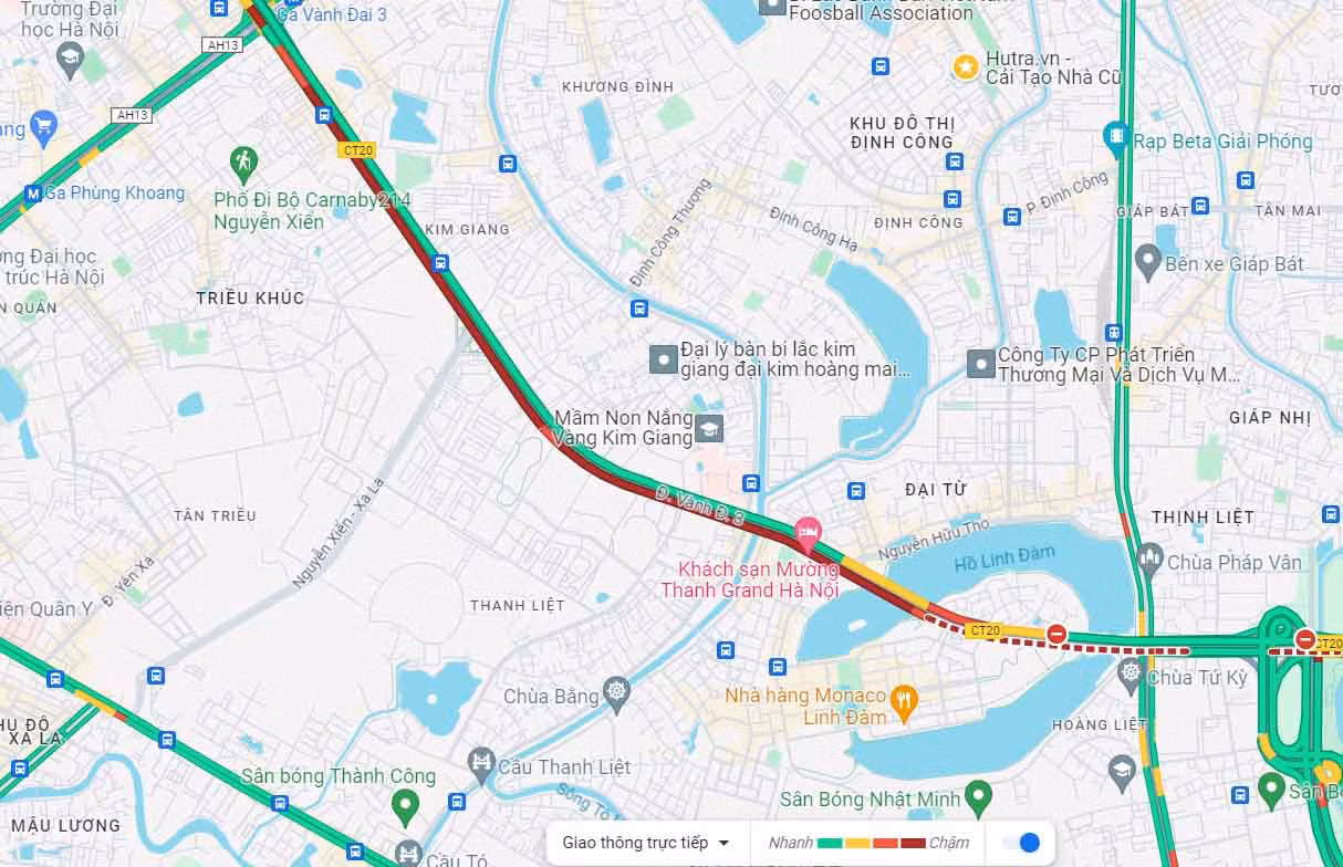 Vành đai 3 trên cao ùn tắc kéo dài hướng đi cầu Thanh Trì. Ảnh: Google Maps