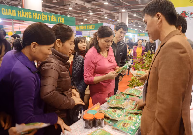 Các gian hàng bày bán sản phẩm OCOP tại Hội chợ OCOP Quảng Ninh 2017 luôn thu hút đông đảo người dân, du khách tham quan, mua sắm.