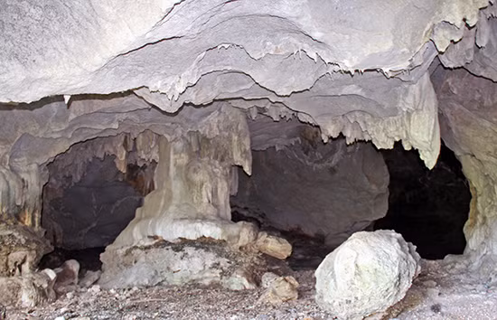 Lại một cột đá chia đôi ngách hang có hình chú rùa đội bia.