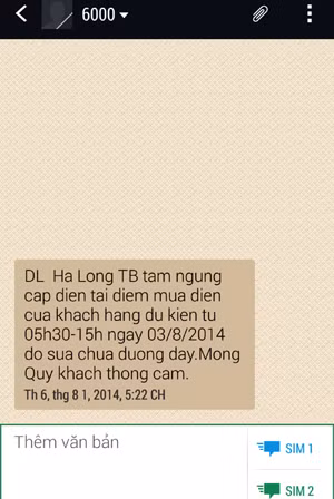 Cùng với dịch vụ nhắn tin SMS thông báo tiền điện, hiện Công ty Điện lực Quảng Ninh đã triển khai dịch vụ thông báo lịch cắt điện để sửa chữa.