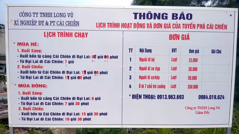 Bảng thông tin về gá và thời gian chay pha