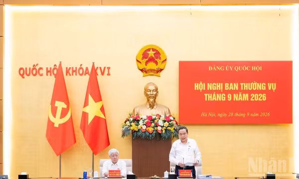 Bí thư Đảng ủy Quốc hội, Chủ tịch Quốc hội Trần Thanh Mẫn phát biểu tại hội nghị. (Ảnh: DUY LINH) 