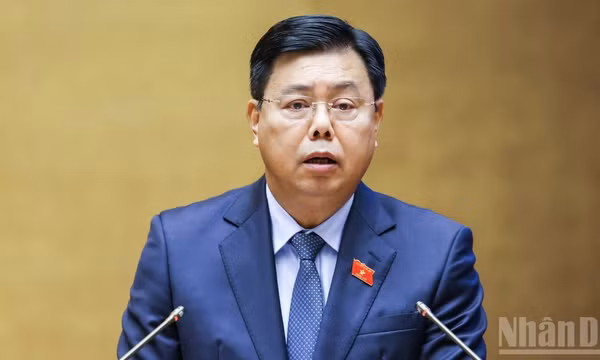 Bộ trưởng Nội vụ Nguyễn Tiến Hải trình bày Tờ trình. (Ảnh: DUY LINH) 