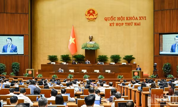 Đại tướng Lương Tam Quang, Bộ trưởng Công an, thừa ủy quyền của Thủ tướng Chính phủ, trình bày Báo cáo tiếp thu, giải trình và chỉnh lý dự thảo Bộ luật Hình sự (sửa đổi). (Ảnh: DUY LINH)