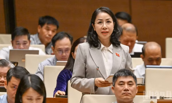 Đại biểu Phan Thị Thùy Linh (Đoàn Thanh Hóa) phát biểu tại hội trường. (Ảnh: THỦY NGUYÊN)