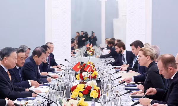 Tổng Bí thư, Chủ tịch nước Tô Lâm hội đàm với Thủ tướng Đan Mạch Mette Frederiksen. (Ảnh: Thống Nhất-TTXVN) 