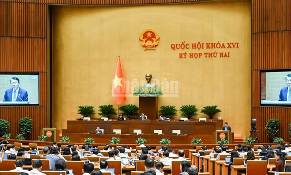 Quốc hội làm việc tại hội trường nghe Tờ trình và Báo cáo thẩm tra dự án Luật Tổ chức cơ quan điều tra hình sự (sửa đổi). (Ảnh: DUY LINH) 
