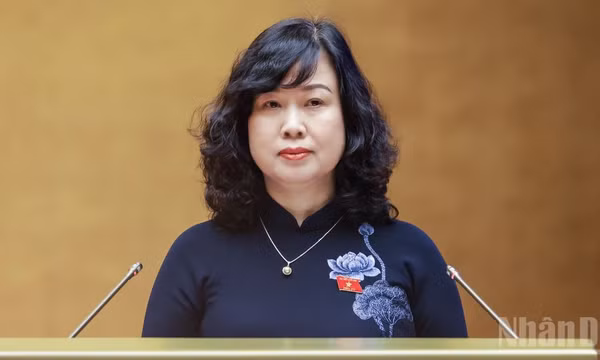 Bộ trưởng Y tế Đào Hồng Lan trình bày Tờ trình. (Ảnh: DUY LINH)