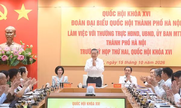 Tổng Bí thư, Chủ tịch nước Tô Lâm và các đại biểu tham dự cuộc làm việc. (Ảnh: ĐĂNG KHOA)