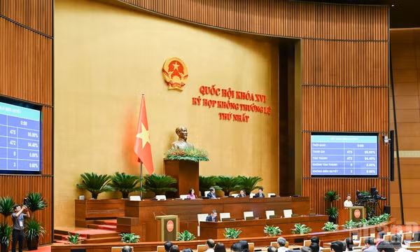 Quốc hội biểu quyết thông qua Luật sửa đổi, bổ sung một số điều của Luật Xuất bản. (Ảnh: DUY LINH) 