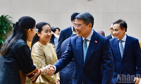 Thủ tướng Chính phủ Lê Minh Hưng chào mừng Đại sứ, Đại biện các nước ASEAN. (Ảnh: THANH GIANG) 
