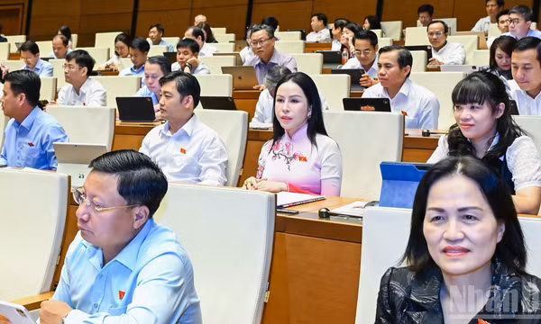 Các đại biểu Quốc hội dự phiên họp ở hội trường sáng 24/8. (Ảnh: DUY LINH) 