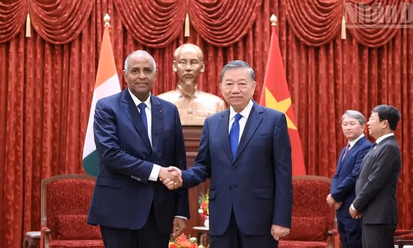 Tổng Bí thư, Chủ tịch nước Tô Lâm tiếp Chủ tịch Quốc hội Bờ Biển Ngà Patrick Achi. (Ảnh: ĐĂNG KHOA)