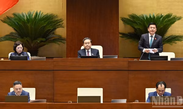 Phó Chủ tịch Quốc hội Nguyễn Hồng Diên điều hành phiên thảo luận ở hội trường sáng 21/8. (Ảnh: THỦY NGUYÊN) 