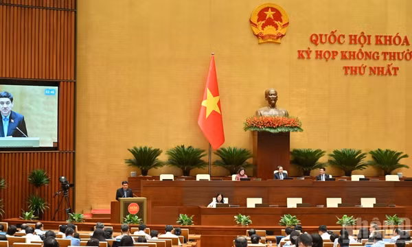 Chiều 22/8, Quốc hội xem xét dự thảo Nghị quyết về cơ chế, chính sách đặc thù để di chuyển các di tích nằm trong phạm vi thực hiện tuyến đường kết nối Cảng hàng không quốc tế Gia Bình với Thủ đô Hà Nội và dự án xây dựng Doanh trại Trung đoàn không quân Công an nhân dân. (Ảnh: DUY LINH)