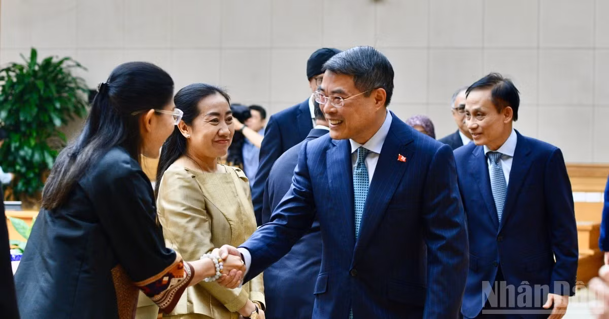 Thủ tướng Chính phủ Lê Minh Hưng chào mừng Đại sứ, Đại biện các nước ASEAN. (Ảnh: THANH GIANG) 